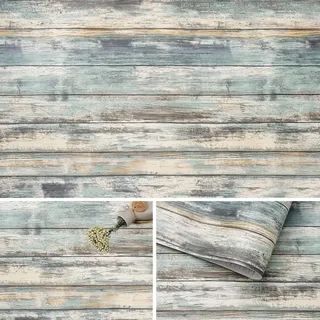 Arthome Klebefolie Rustikales Holzoptik Selbstklebende Tapete,44cmx6m Blau Holz Papier,Dekoratives Vinyl für Möbel Küche Arbeitsplatte Schränke Möbel Tische Wand Vintage DIY Wandverkleidung