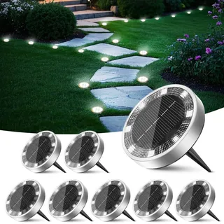 Peasur 8 Stück Solar Bodenleuchten Aussen, 8 LED Solarlampen für Außen Garten Wetterfest, Kaltweiss Solarleuchten Gartenbeleuchtung für Rasen Beet Weg Gehweg Blumentopf Boden Draußen
