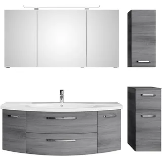 Saphir Badmöbel-Set "Serie 4010 4-teilig Keramik-Waschtisch mit LED-Spiegelschrank" Set, graphit struktur quer nachbildung