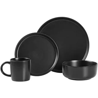 Novel Kombiservice , Schwarz , Keramik , 16-teilig , Uni , 410 ml,900 ml , Lfgb , lebensmittelecht , Geschirr, Geschirrsets, Kombiservice