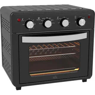 Homcom Minibackofen mit Umluft 30L Mini Ofen mit Backblech, Grillrost und Krümelblech, 90 °C-230 °C Heißluftfritteuse mit 7 Modi, Frittierkorb - Schwarz