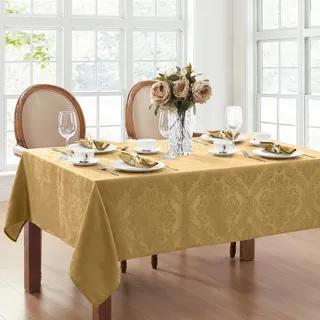 Elrene Caiden Elegance Damast-Tischdecke, Polyester, Gold, 52" x 52" (Square)
