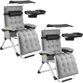 tectake® Sonnenliege Cloud II klappbar, flexible Rückenlehne und Fußablage mit Ablagetisch und Stautasche
