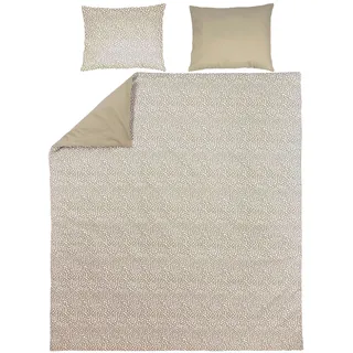 Meyco Home Cheetah/Uni Bettwäsche Doppelbett (Baumwolle, atmungsaktives Material, einfache Pflege, praktischer Einschlagstreifen, Maße: 200 x 200/220 cm), Taupe