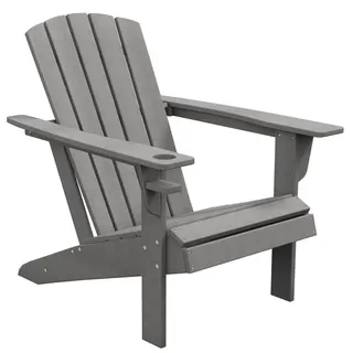 Outsunny Gartenstuhl mit Getränkehalter, Adirondack, Grau, Hdpe, 75 x 87 x 90 cm , Kunststoff , 87x90x75 cm , Gartenmöbel, Gartensessel, Gartenstühle