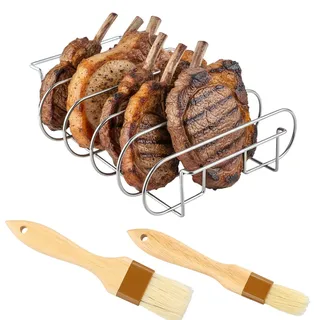 QINGZY Rippchenhalter Grill,32x25x7cm Spareribs Halter Grill für 5 Spareribs,BBQ Rib Rack,Grill Rib Stand,Spare Ribs Halter, Braten und Rippchenhalter,Rib Holder zum Grillen von Steaks, Rippchen