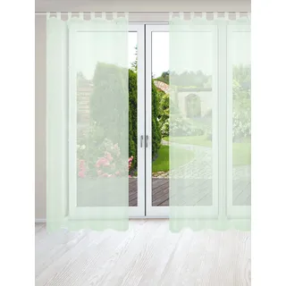 HOME WOHNIDEEN Vorhang »NESSI 2er Pack« Schlaufen 2 Stk. tlg. Uni, Voile, transparent, Schlaufen inkl. Zugband, 2er Pack, grün