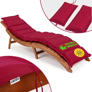 DETEX® Liegenauflage Dunkelrot Wasserabweisend inkl. Kopfkissen 55% Baumwolle 30° Maschinenwaschbar Auflage Sonnenliege Garten Balkon Liege Kissen Polster Schwungliege - Rot