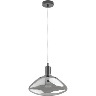 EGLO Hängelampe Torrontes, Pendelleuchte Esstisch, Hängeleuchte aus Metall in Nickel-Nero und Rauchglas in Schwarz-Transparent, Esszimmerlampe hängend, E27 Fassung, Ø 35 cm