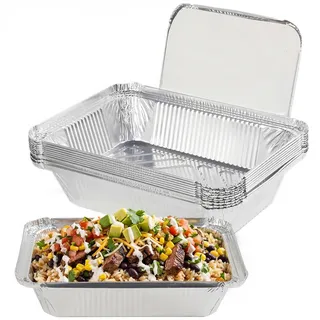 Eulihent 10 Stück Aluschalen mit Deckel 2250ml Aluschalen Groß Grill Alu Grillschalen Aluminium Einweg Fettauffangschalen Tropfschalen Wiederverwendbar Gasgrill für Backen Braten Kochen