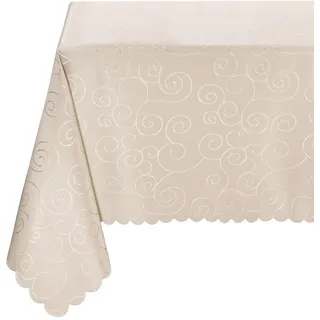 BEAUTEX Tischdecke Damast Ornamente - Bügelfreies Tischtuch - Fleckabweisende, Pflegeleichte Tischwäsche - Tafeltuch, Eckig 130x260 cm, Creme