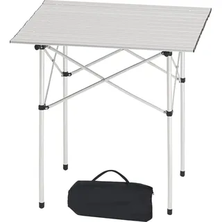 SucceBuy Klapptisch Buffettisch tragbarer Allzwecktisch 70 cm, quadratischer Aluminiumtisch (für 2-4 Personen) mit Tragetasche, Gartentisch Campingtisch für Partys, Picknick, Camping, Grillen und BBQ, Silber - Silber