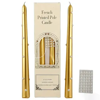 Sumneo DIY Perlen-Dekokerzen – 25 cm konische Tafelkerzen, tropffrei mit 7 Stunden Brenndauer – Tischdeko & Nachmittagstee (Gold)