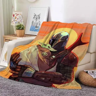 Mandalorian Yoda Flannel Fleece Blanket Grogu Kuiil Karga Decke Sommer Sofa Quilt - Grogu 05 - 150x200cm