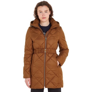 Tommy Hilfiger Damen Daunenmantel Belted Quilted Winter, Braun (Natural Cognac), XL