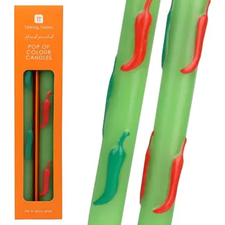 Talking Tables 2 x handbemalte 3D-Chili-Dinner-Kerzen, 25 cm, Weihnachts- oder Geburtstagsgeschenk, geruchlos, 6 Stunden Brenndauer, umweltfreundlich, Sommer-Tischdekoration, rot und grün, Neuheit