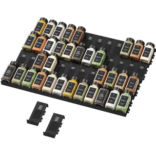 Lifewit 48 Pack Gewürzregal Schublade, Verstellbar Gewürz Organizer Schwarz | Kombinierbar Gewürze Organizer mit Kleber und Antirutschpads, Gewürzhalter für Schubladen mit mindestens 7,5cm Ihnnenhöhe