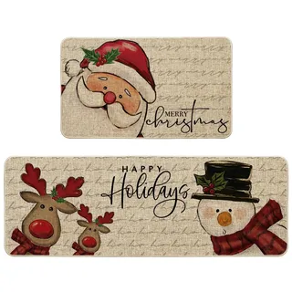 Artoid Mode Weihnachtsmann Xmas 43x73 and 43x118 cm 2er Set Küchenteppich | Saisonal Schneemann Rentier Weihnachten Winter Hause Dekor Waschbar Deko Küchenmatten für Innen Außen