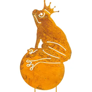 Blümelhuber Frosch Figur Froschkönig auf Kugel in Zauberhafter Rostoptik Gartenstecker Rost - Gartendeko Metall