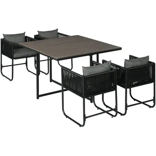 Outsunny Esstisch mit 4 Stühlen, 5-tlg. Polyrattan Gartenmöbel Set, Gartensitzgruppe, Grau , Kunststoff , Gartenmöbel, Gartengarnituren, Gartenmöbel-Sets