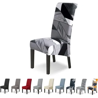 Lydevo Stuhlhussen XL 6er Set Stretch Stuhlhussen Schwingstühle XL für Esszimmerstühle Spandex Universal-Stuhlbezug Large Dining Chair Schonbezüge für Stuhl Esszimmer Bankett,Geometrisches Schwarz