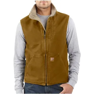 Carhartt Men's Mock Neck Vest Sherpa Lining,Brown,Medium