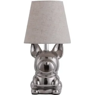 EOEYYOYB Niedliche Nachttischlampe für Kinderzimmer, Keramik-Welpen-Tischlampe mit Leinenstoffschirm, Bulldog-Nachttischlampe für Wohnzimmer und Schlafzimmer, Weiß