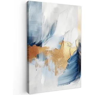 MuchoWow Leinwandbild Gold - Blau - Aquarell - Kunst - Modern Wanddeko Schlafzimmer 60x90 cm , Hellblau , Textil , Kiefer , Abstrakt , Rechteckig , 60x90 cm , FSC 100% , gerahmt , Bilder & Rahmen, Bilder, Leinwandbilder