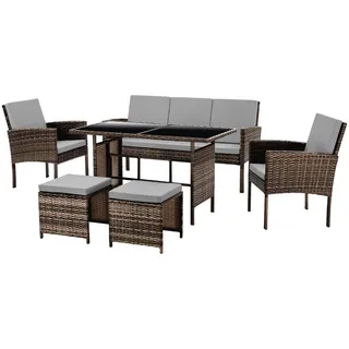 Svita Denver Polyrattan Gartenmöbel Set Essgruppe Lounge Esstisch Braun
