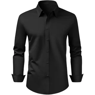 VEVOR Herrenhemd L, Langarmhemd, knitterfrei, Freizeithemden, Bügelfrei, Businesshemden, weicher Stretch-Stoff für Business, Freizeit oder formelle Anlässe, Arbeit, Hochzeit, Abendessen, Schwarz