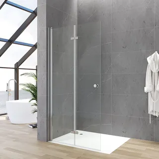 Duschabtrennung faltbar Dusche 75 x 187 cm Walkin Duschwand Glas rahmenlos Falttür Drehfalttür Begehbare Glaswand Barrierefreie Duschkabine Sicherheitsglas Echtglas 5 mm klar | ohne Magnetprofil