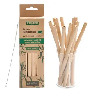 Kesper Trinkhalme, Strohhalme mit inklusiver Reinigungsbürste, 1 Packung= 12 Stück, Länge ca. 20 cm