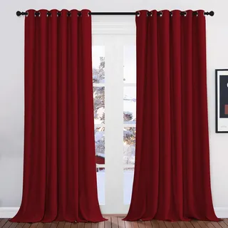 PONY DANCE Extra Breite Gardine Rot Blickdicht Verdunklungsvorhänge Ösenvorhang 2er Set H 245 x B 200 Thermovorhänge Kälteschutz Wohnzimmer Gardinen Weihnachten Thermal Blackout Curtains