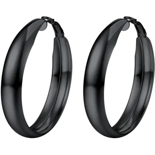 PROSTEEL Damen Ohrringe 40mm schwarz Edelstahl Creolen Hoop Earrings Glänzend Blatt Design Groß Kreis Ohrringe Modeschmuck für Jahrestag Muttertag Weihnachten Valentinstag