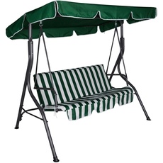 Dmora 3-Sitzer Gartenschaukel mit Baldachin und Kissen, grün und weiß, Maße 110 x 165 x 180 cm
