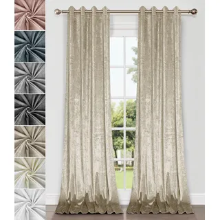 Home Direct Vorhänge, Gardinen aus zerknittertem Samt, Vorhang mit Ösen, ungefüttert, 2 x 245cm x 140cm(LxB), 1 Paar Beige