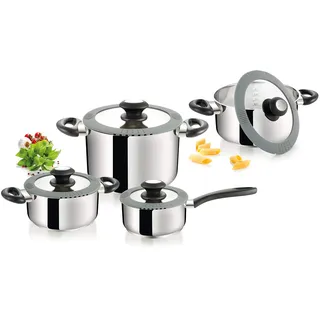 Tescoma SmartCOVER Topfset 8-teilig I Hochwertiger Edelstahl mit innovativen Deckeln & Silikonrand I Für alle Herdarten inkl. Induktion I Spülmaschinenfest