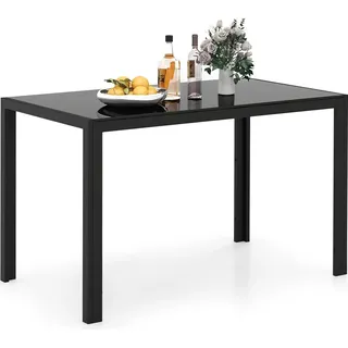 Esstisch für 4 Personen, Glasplatte, schwarzes Metallgestell, 120 x 70 x 75 cm - Schwarz