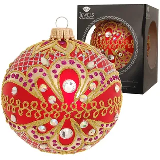 Krebs Glas Lauscha Weihnachtskugeln Jewels Rot mit Steinen 1-tlg. 8cm