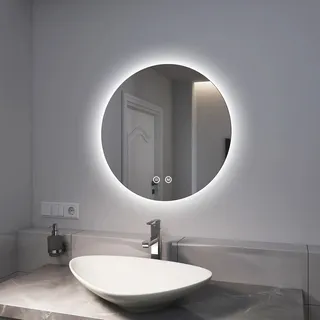 EMKE LED Badspiegel 60cm Rund Badspiegel mit Beleuchtung 3 Lichtfarbe Lichtspiegel Badezimmerspiegel rund Wandspiegel mit Touchschalter IP44 Energiesparend einstellbar Lichtspiegel - Silber