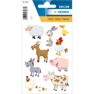 HERMA 3067 Aufkleber Brauernhoftiere klein, 27 Stück, Tiere Sticker mit Kuh Schwein Huhn Hase Esel Motiv, Kinder Etiketten für Fotoalbum Tagebuch Poesiealbum Scrapbooking Geburtstag Deko DIY Basteln