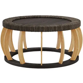 Beaok Couchtisch 90 cm aus Massivholz und MDF mit Rattan-Details in Schwarzbraun , Holzwerkstoff , 90x43x90 cm , Wohnzimmer, Wohnzimmertische, Couchtische