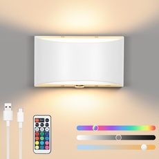 Lampop Wandleuchte Innen, Wandleuchte Ohne Stromanschluss, USB-C Aufladbare, Touch Control & Fernbedienung, 12 RGB & 3 Helligkeit, Magnetisch kabellose Wandlampe für Schlafzimmer Wohnzimmer, Weiß