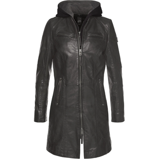 Ledermantel MAURITIUS "Bente", Damen, Gr. S (36), grau (anthrazit), Obermaterial: 100% Schafsleder. Futter: 100% Baumwolle. Kapuze: 55% Polyester, 45% Baumwolle. Ärmelfutter: 100% Polyester, kontrastfarbene Details, unifarben, sehr figurbetont Po-bedeckend, mit Reißverschluss, Mäntel Ledermantel, 2-in-1-Lederjacke mit abnehmbarem Kapuzen-Inlay aus Jerseyqualität, Topseller