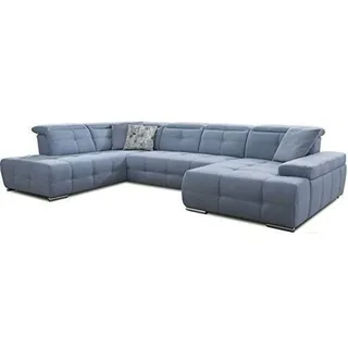Cavadore Wohnlandschaft Mistrel mit Bettfunktion / Schlafsofa mit leichter Fleckentfernung dank Soft Clean / Geeignet für Haushalte mit Kindern, Haustieren /343 x 77 x 228 / blau