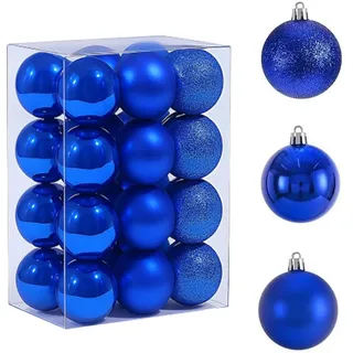 HongChelle 24 Stück Weihnachtsdekoration Kugeln, 3 cm Mini Christbaumkugeln, Blau Weihnachtskugeln aus Kunststoff, Dekoratives Hängekugel-Set für Home Weihnachten Hochzeit Party Dekoration