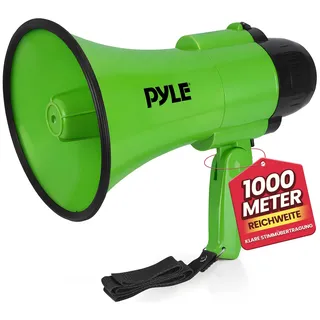 Pyle Audio Pyle Megafon 30W mit Sirene & Mikrofon, Grün Faltbares Megaphone für Kinder & Erwachsene, Lautsprecher für Fußball, Events, Notfälle
