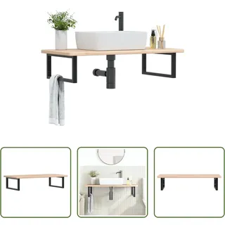 The Living Store Waschtischplatte mit Halterung Stahl und Massivholz Eiche - Braun