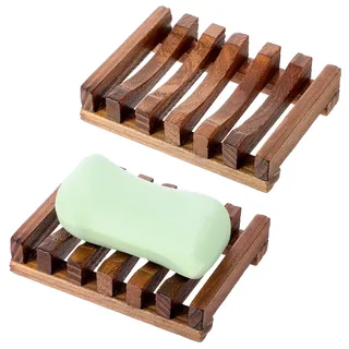 TIESOME 2 Stück Seifenschale Holz, Seifenhalter aus Massivholz für Dusche Bad Halter Waschbecken Deck Seifenhalterung Natürliche Seifenablage für Waschbecken, Küche Badezimmer