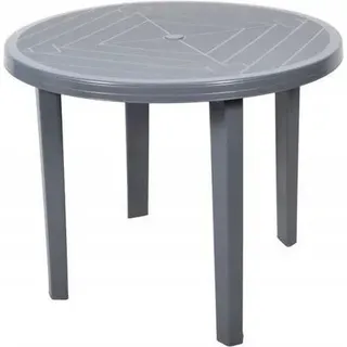 Runder Gartentisch 90 cm Grau Kunststoff, Abnehmbar & Wetterfest, Mit Schirmloch - Grau
